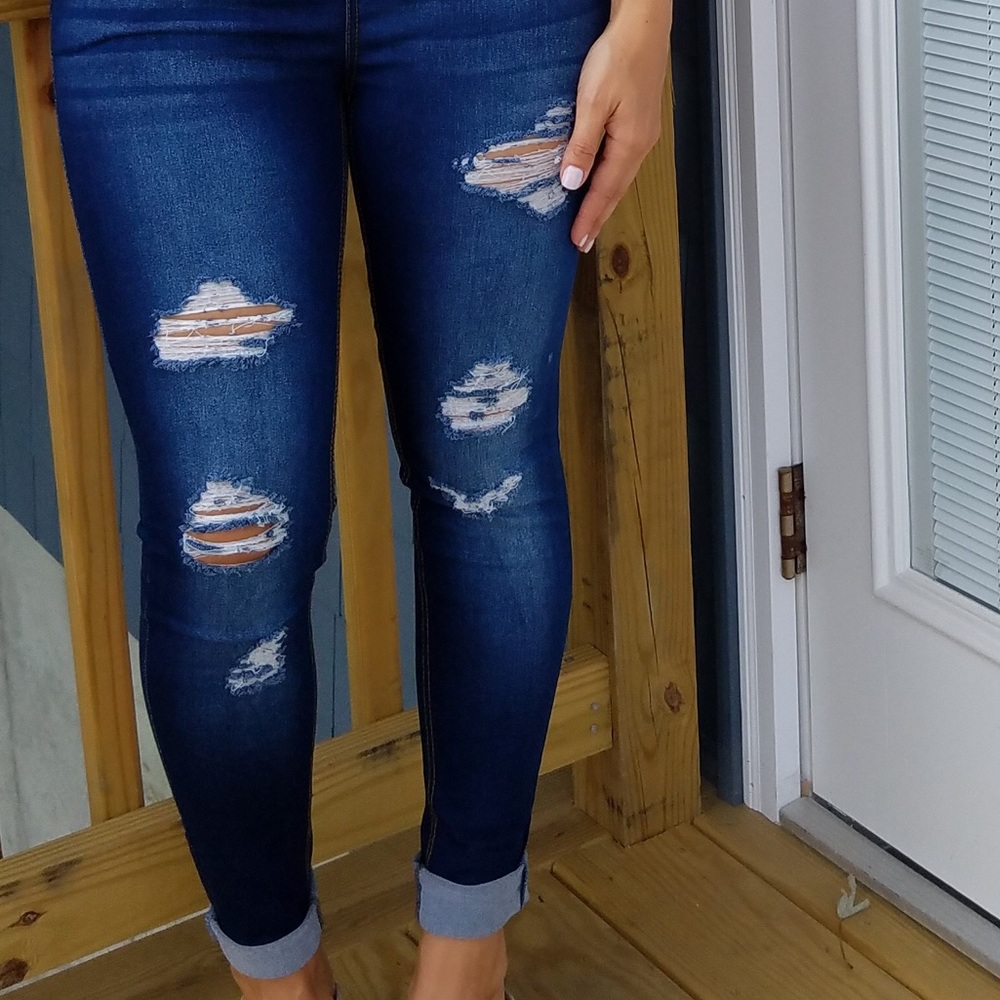 LAST PAIR✔️Dark Distressed pull on jeans - Picture 6 of 6